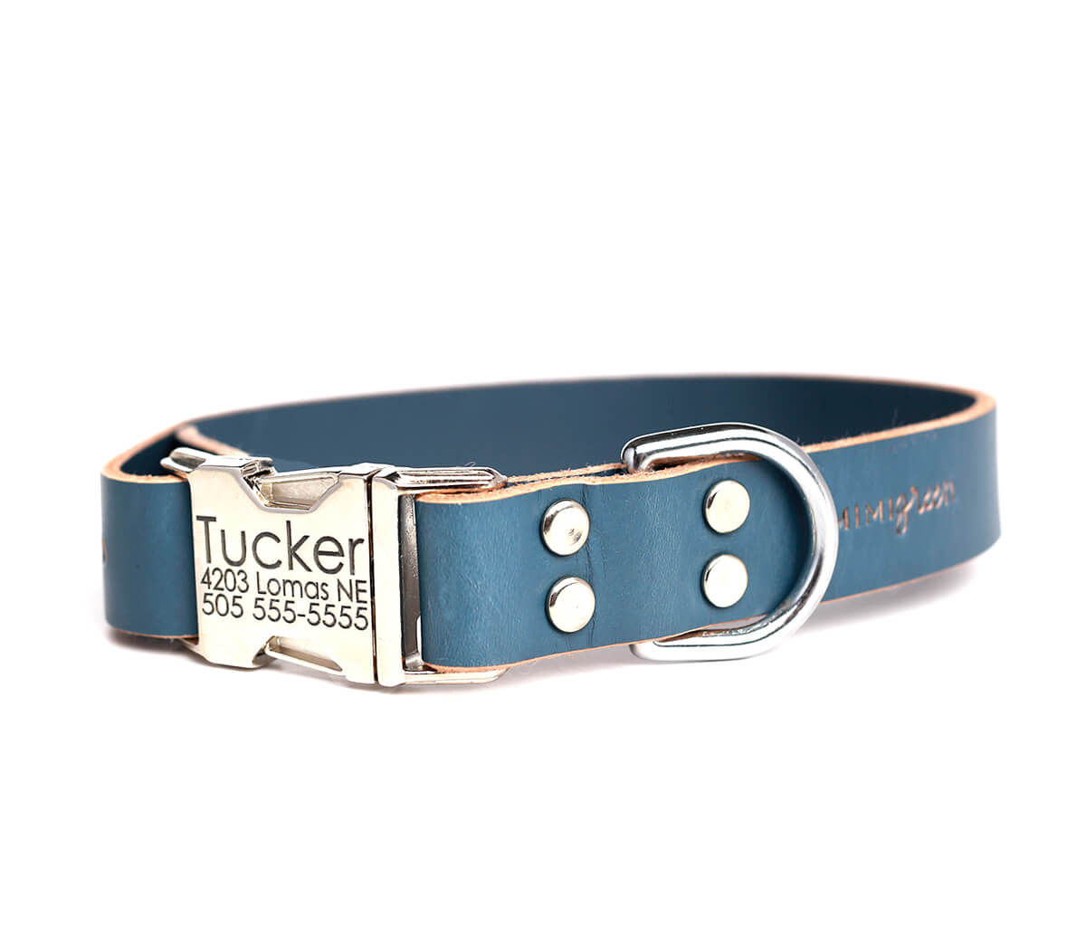 Blue Leather Classic Personalized Dog Collar