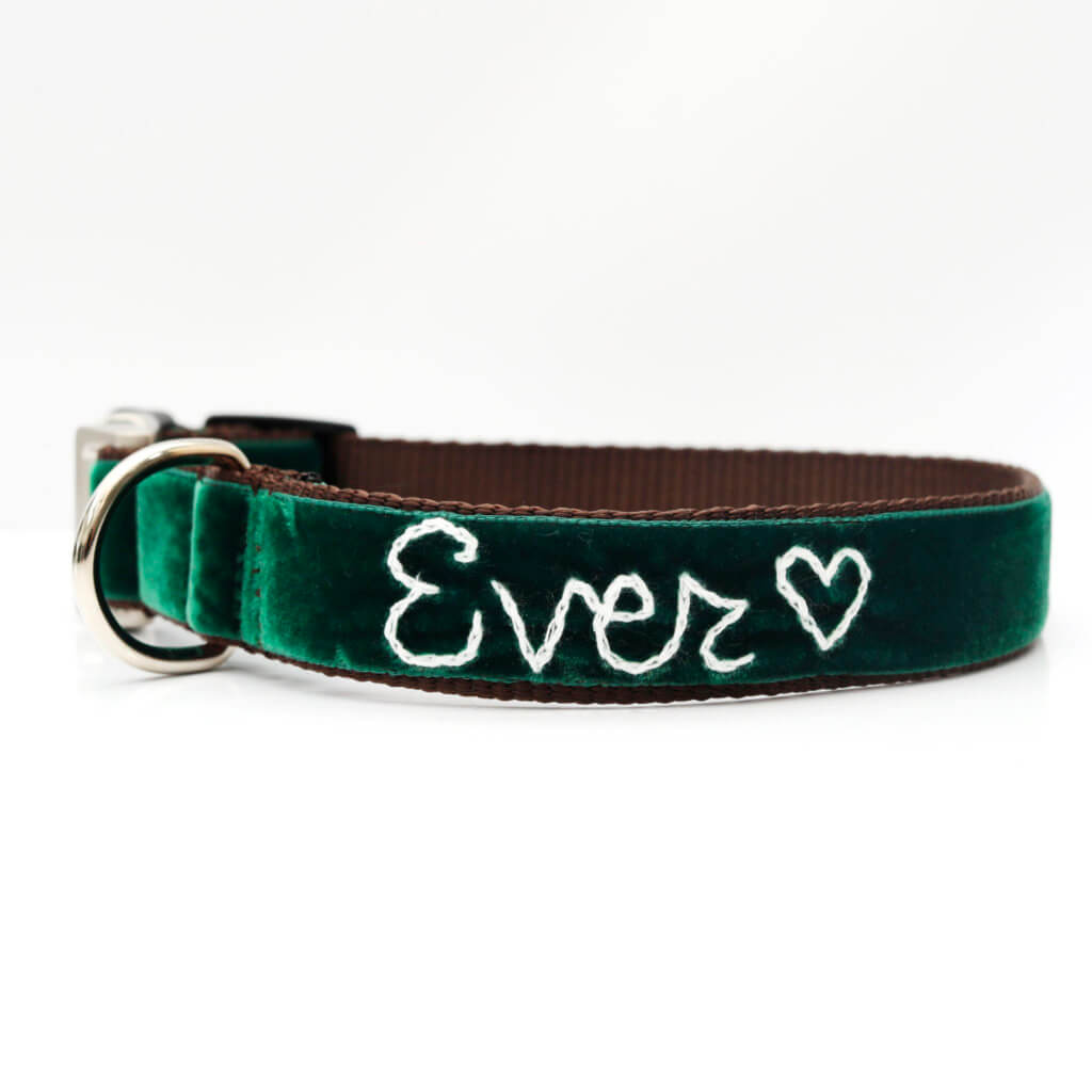 Hand Embroidered Evergreen Personalized Dog Collar