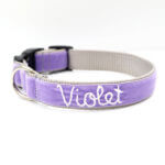 'Violet' Lilac Embroidered Velvet Dog Collar