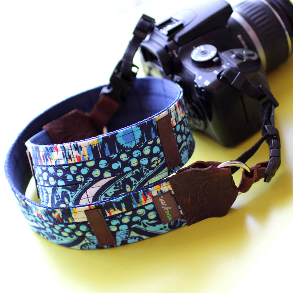 Personalized Camera Strap Custom Embroidered Gray Floral 