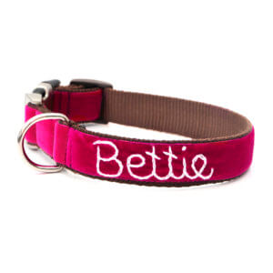 magenta pink hand embroidered dog collar bettie