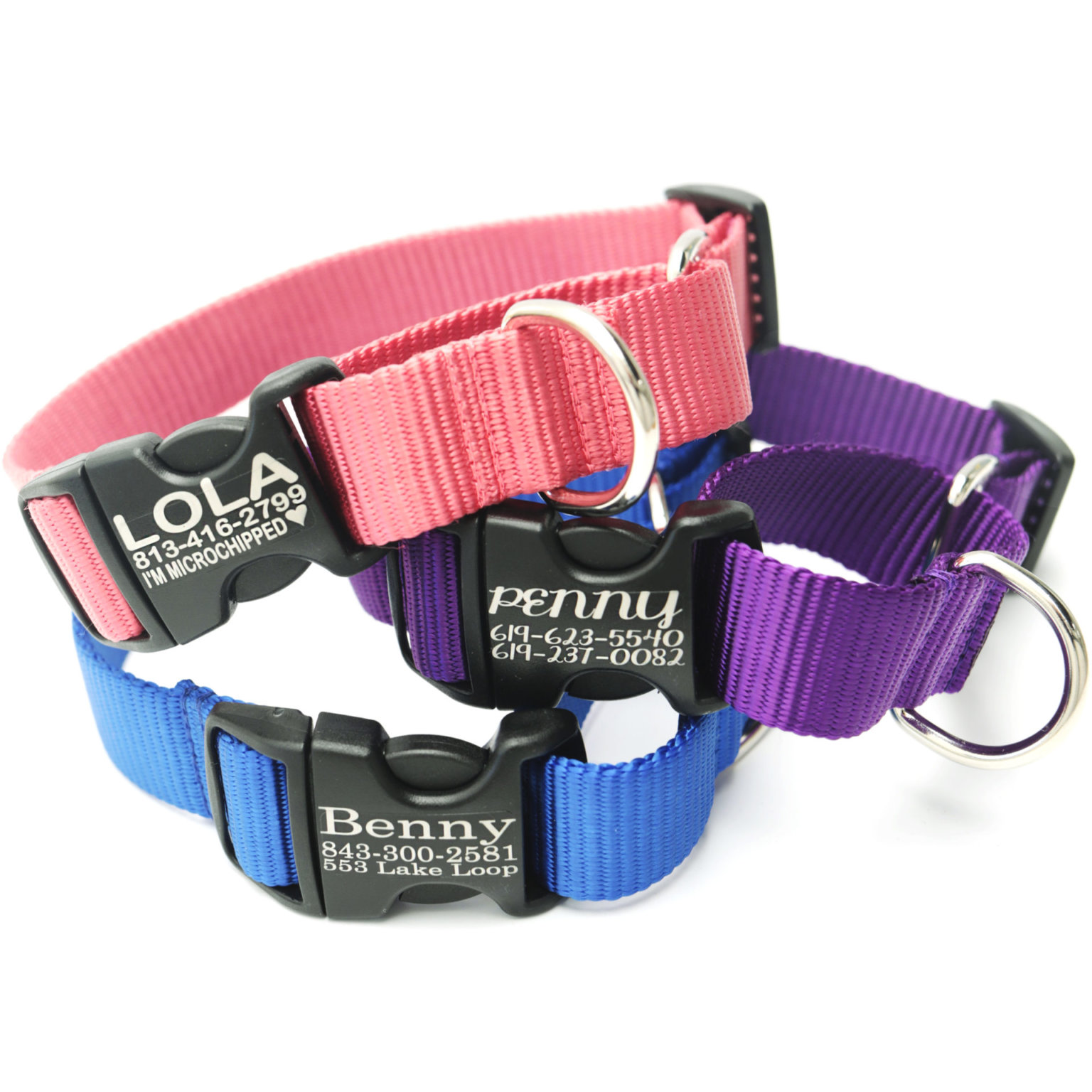 Personalized Buckle Martingale Dog Collars in 18 bing Colors