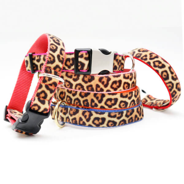 Velvet Leopard Dog Collars Colorful