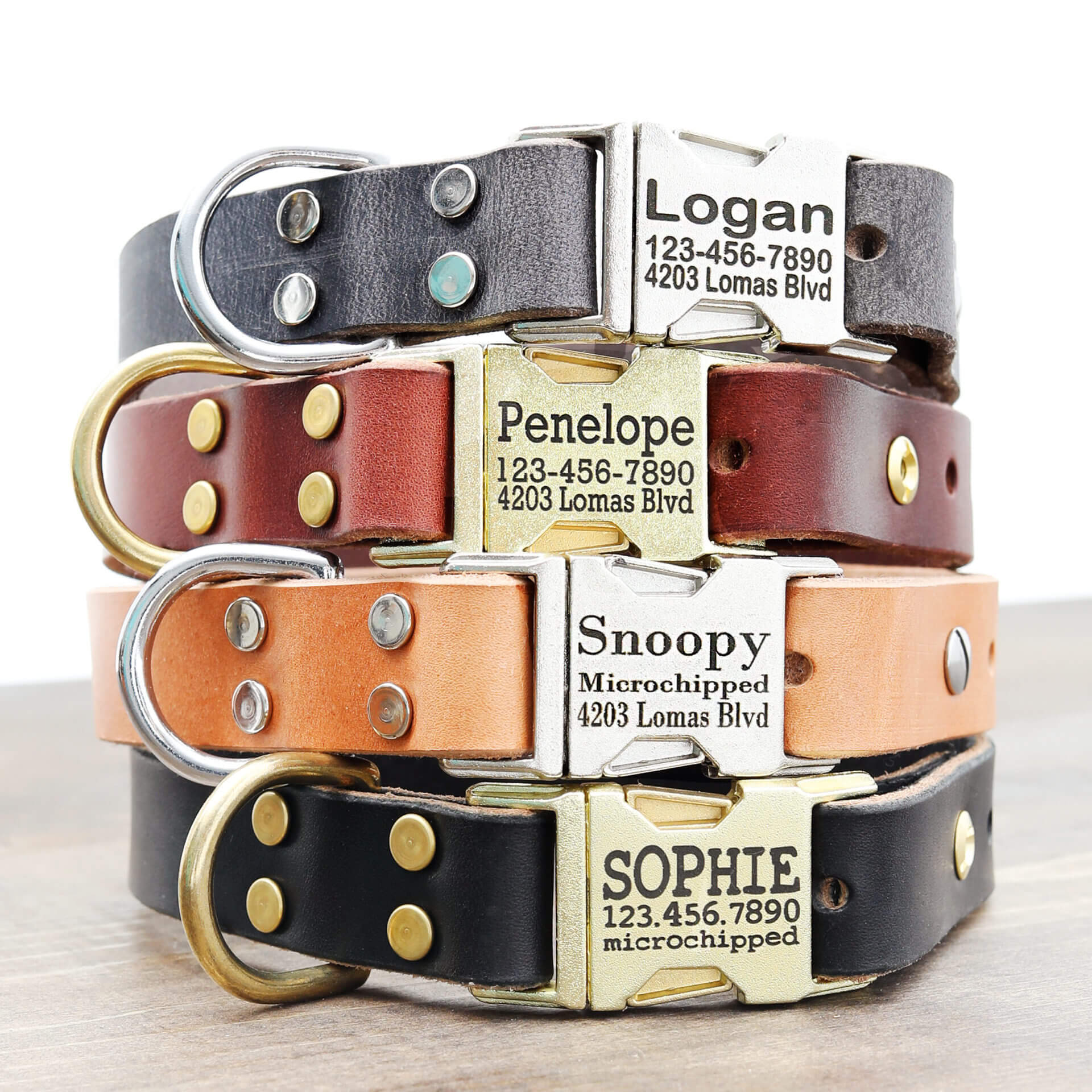  Leather Dog Collar and Leash Set, Check Pattern Dog