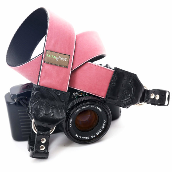 'Claire' Pink Rose Velvet Camera Strap
