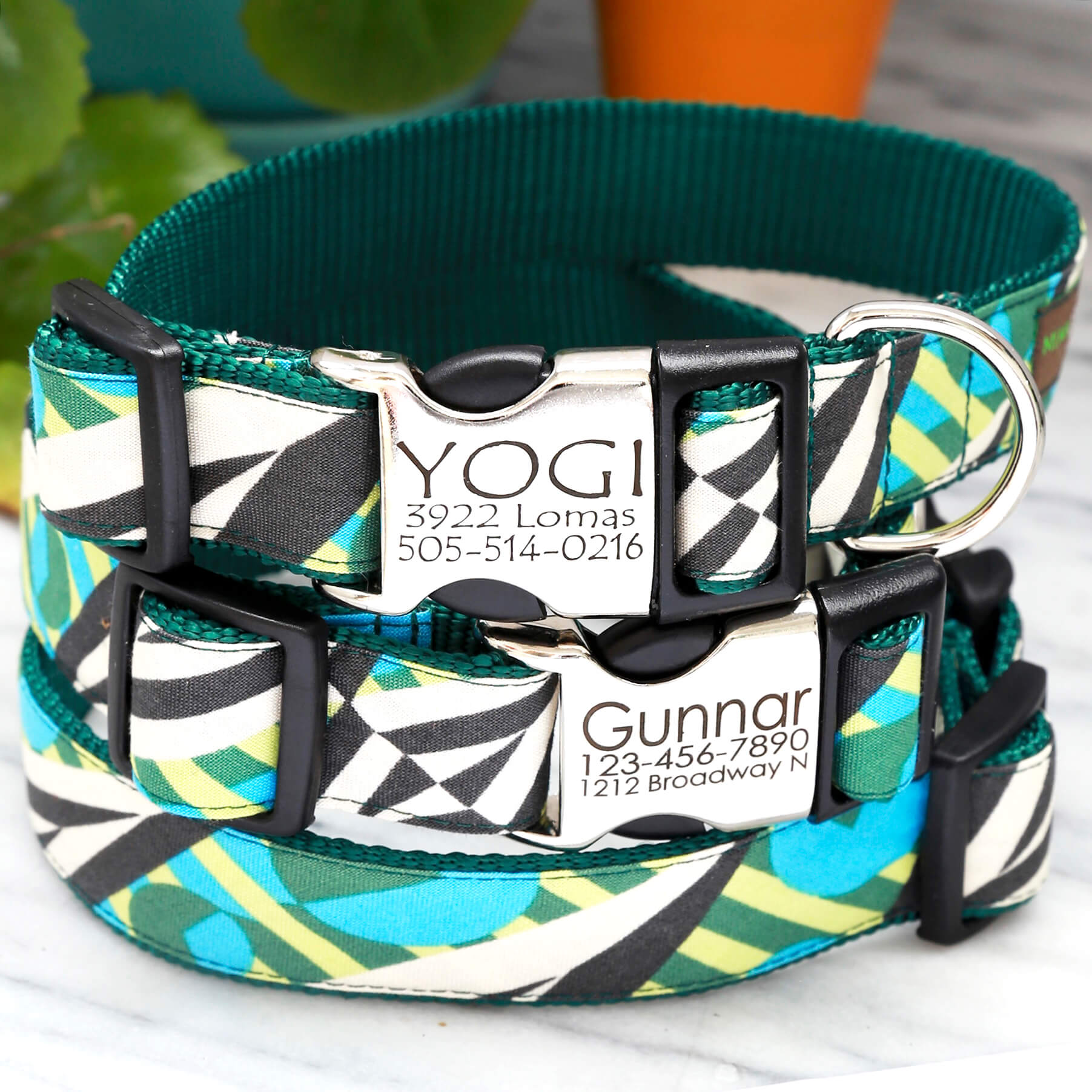 Green Geometric Designer Dog Collar 'YOGI' (5/8 and 3/4 ONLY)