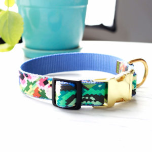 Pixel Dog Collar with gold buckle