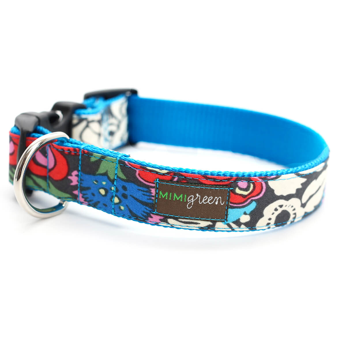 Black Dog Collar With Blue Flowers Custom Dog Collar Female 