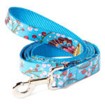 Blue Botanical Print Laminated Cotton Dog Leash - 'Bloom'