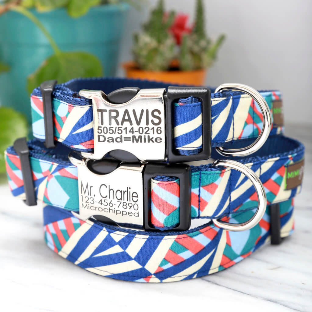 Personalized Dog Collar with Laser Engraved Metal Buckles USA