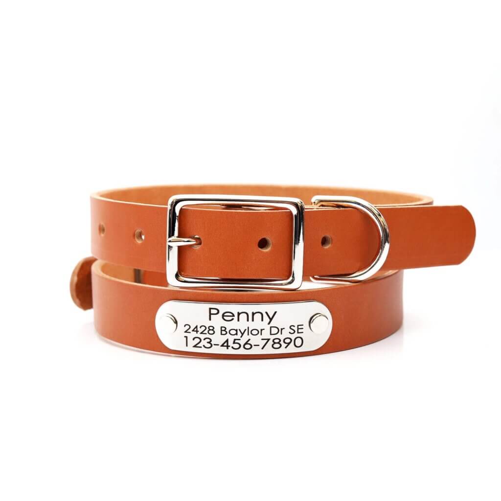 leather tan belt buckle with nameplate