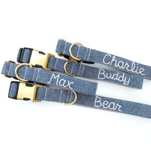 blue nautical dog collar embroidered linen
