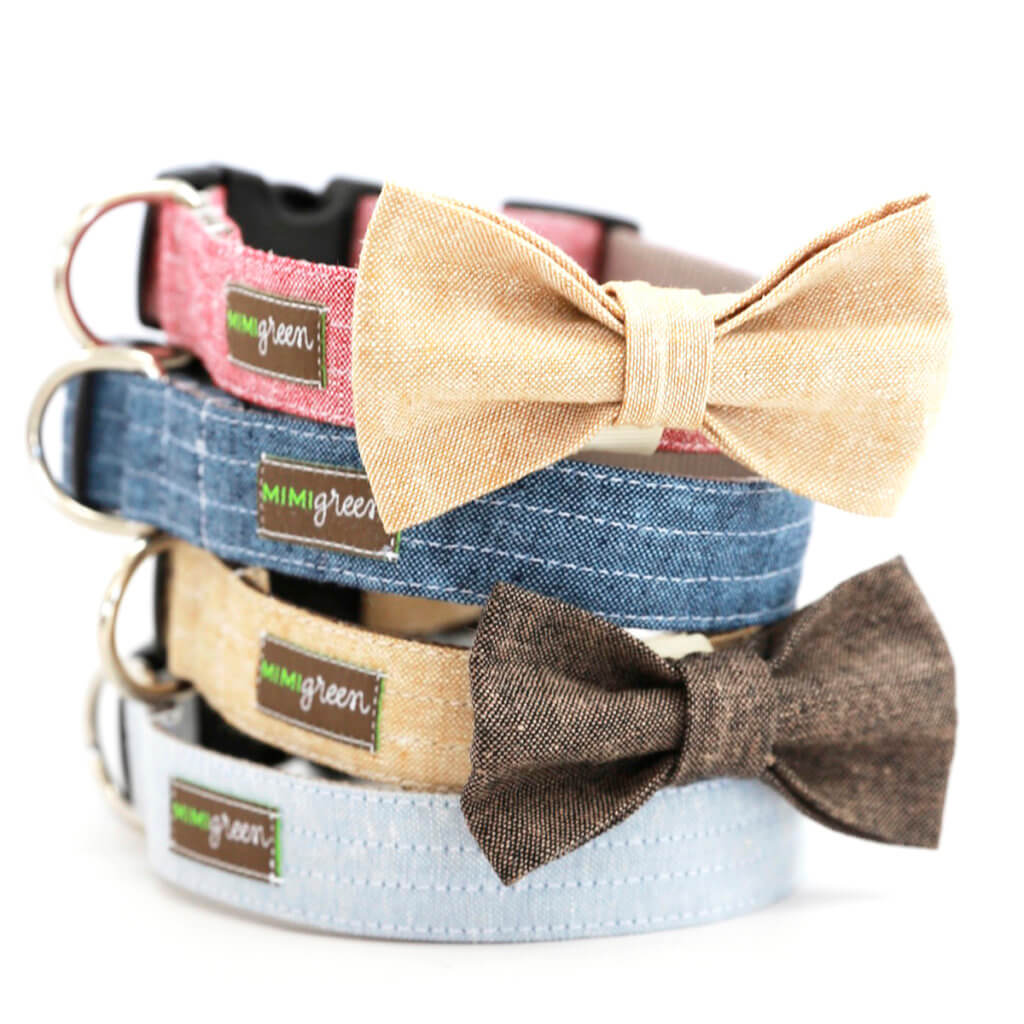 Engraved Bow Tie Dog Collar * 6 Colors of Linen
