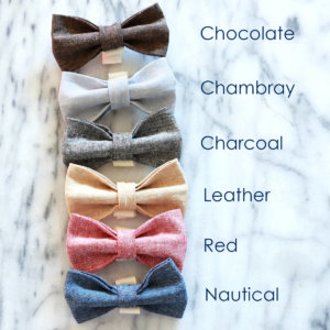 Engraved Bow Tie Dog Collar * 6 Colors of Linen