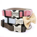Engraved Linen Dog Collar * 9 Colors with Optional Bowtie