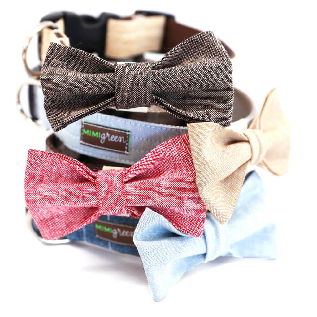 dog bow tie linen stack on collars