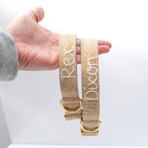 embroidered linen dog collar light brown