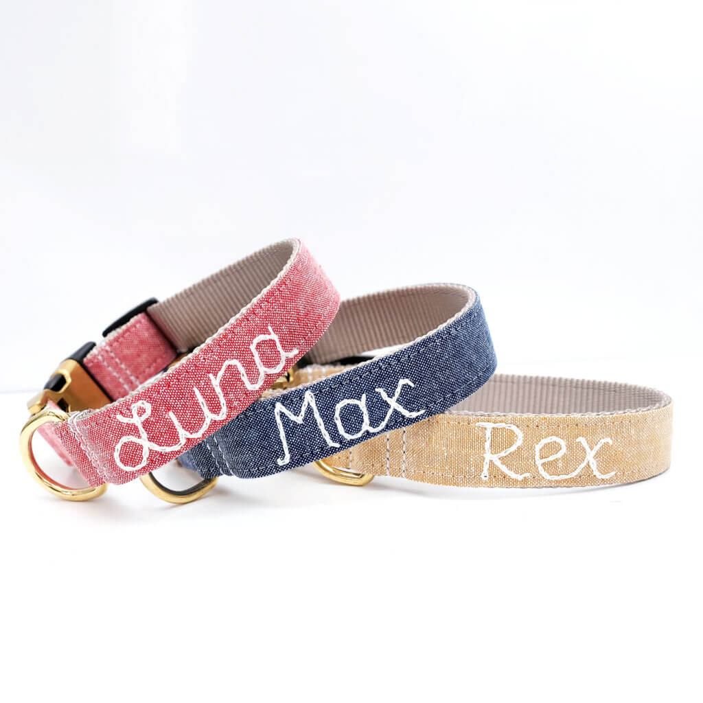 embroidered linen dog collars designer