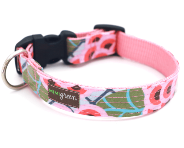Zinnia Pink Floral Laminated Cotton Dog Collar