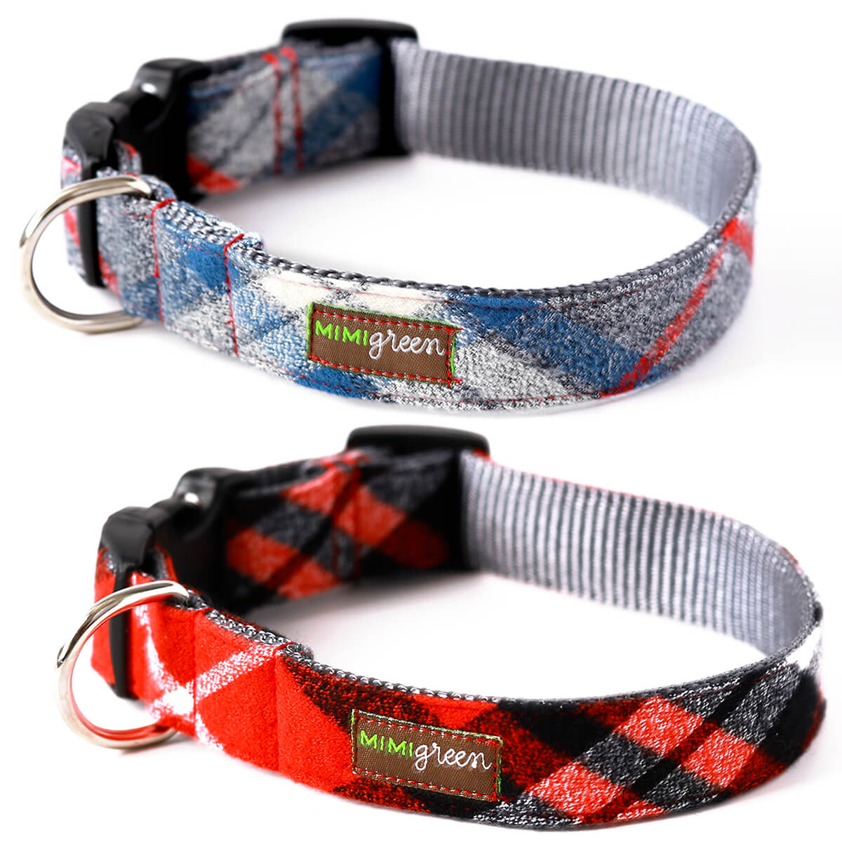 Flannel Dog Collars Red Blue Mimi Green