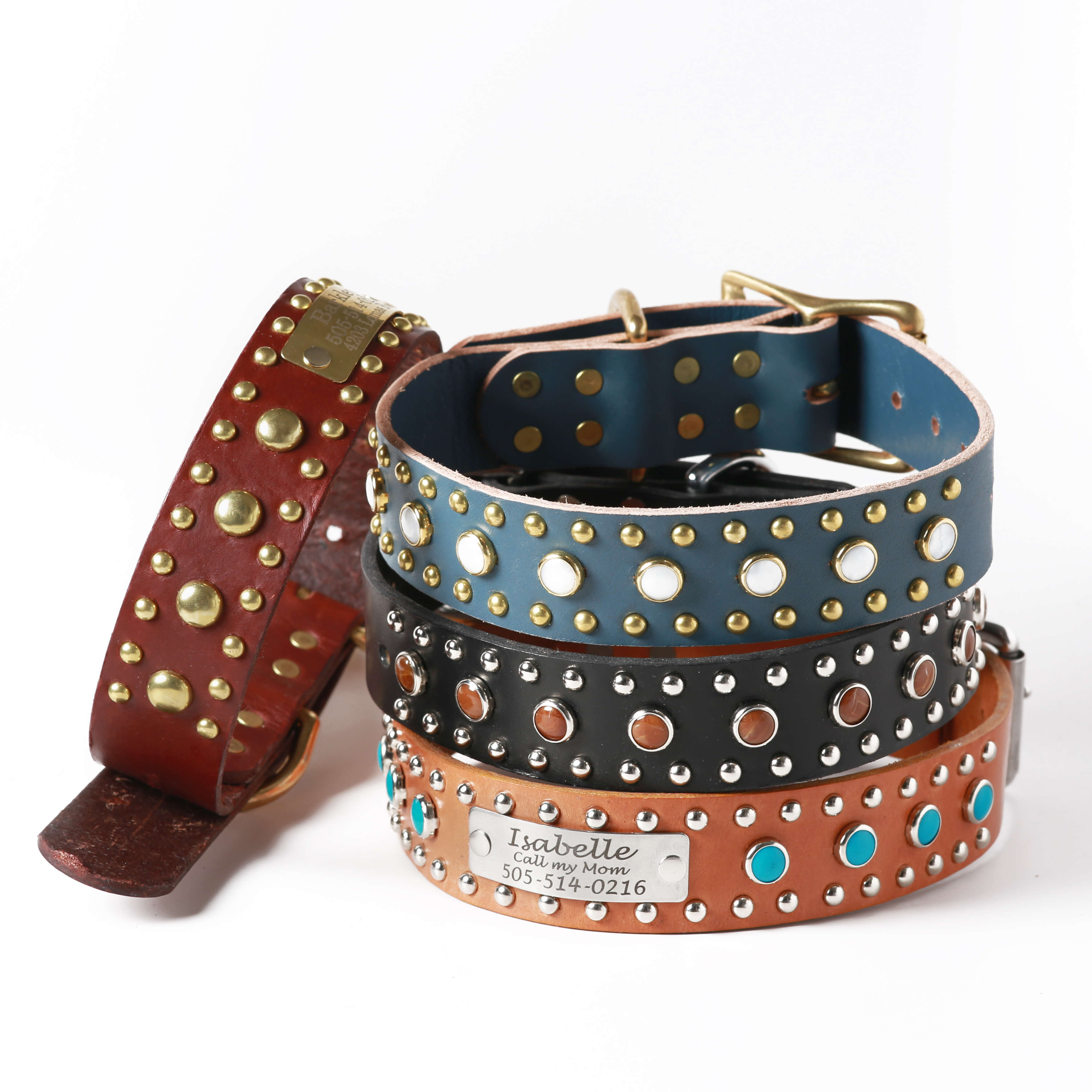 Custom Studded (Silver/Brass) Leather Dog Collar — The ‘Bart’