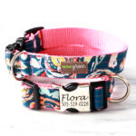 Blue & Pink Designer Dog Collar 'Flora'