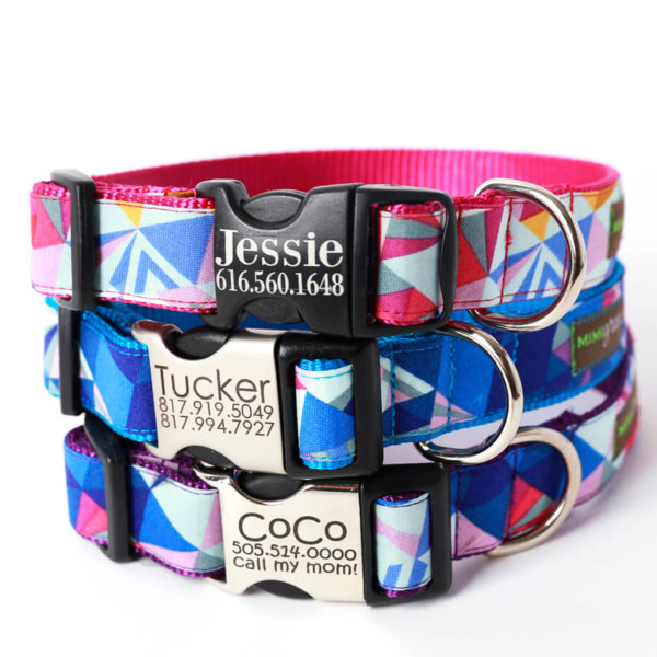 Clearance! 'Collins' Colorful Geometric Dog Collar - Laser Engraved Buckle - ( 5/8" + 3/4" Width only)