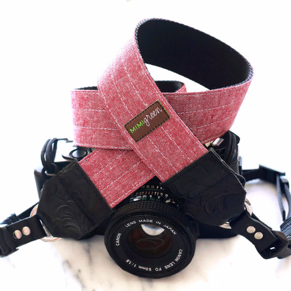 Red Linen Camera Strap with Side Release Buckles & Leather Ends