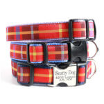 'Scotty' Red Plaid Dog Collar - Laser Engraved Buckle (5/8" and 3/4" Only)
