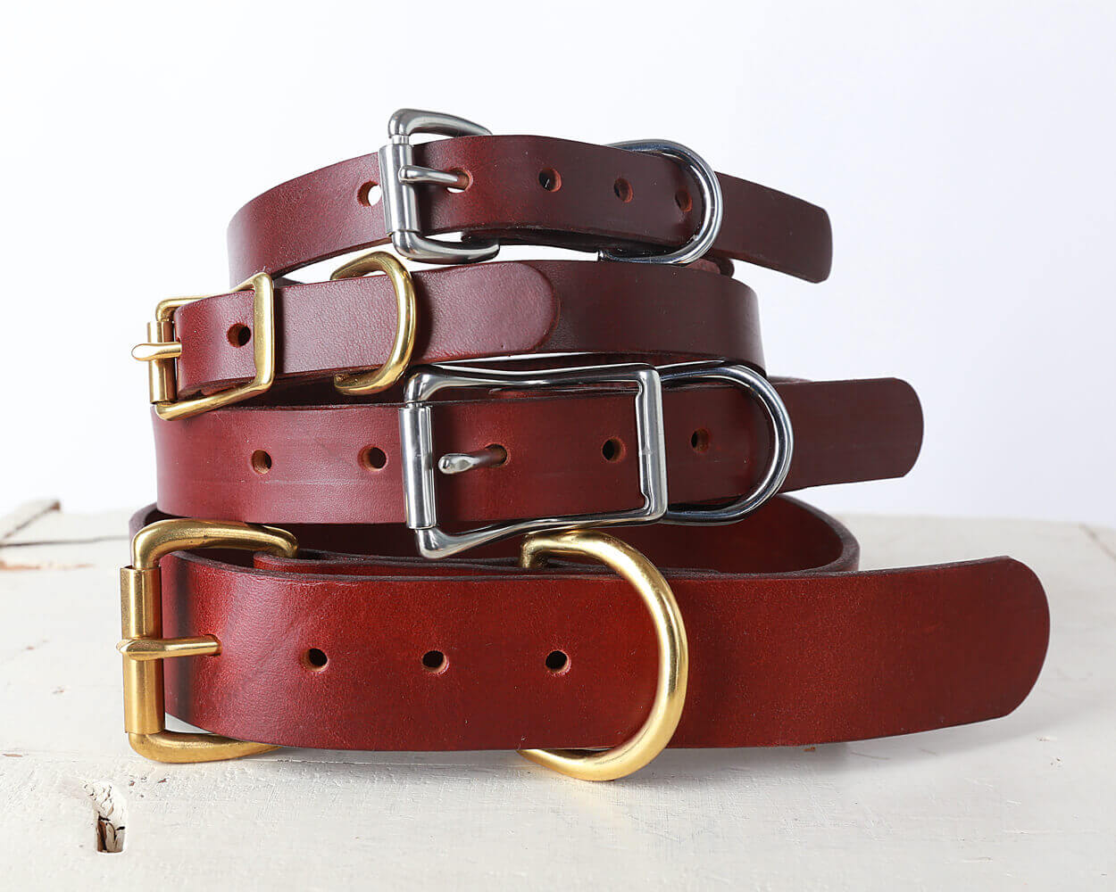 Brown Leather Dog Collar Belt Buckle Style