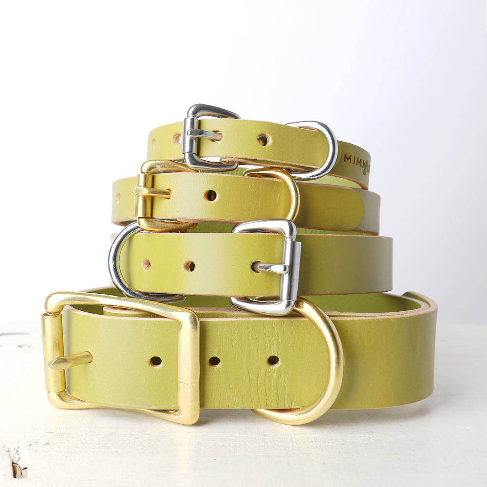 Green Leather Dog Collar Belt Buckle Style