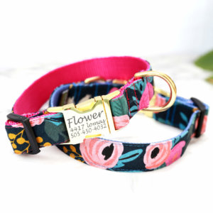 Navy Fleur Dog Collar