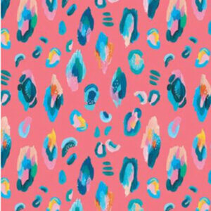 leopard coral laminated cotton swatch
