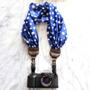 rain blue polka dot camera strap