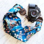 Scarf Camera Strap -- 'Rebecca' Blue Floral Feminine Camera Strap