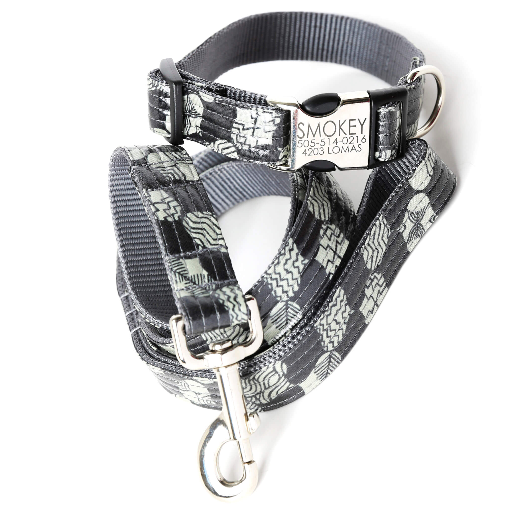 Smokey' Black & Grey Laminated Cotton Designer Dog Leash