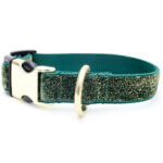 Starlight 'Evergreen' Gold Glitter Velvet Dog Collar