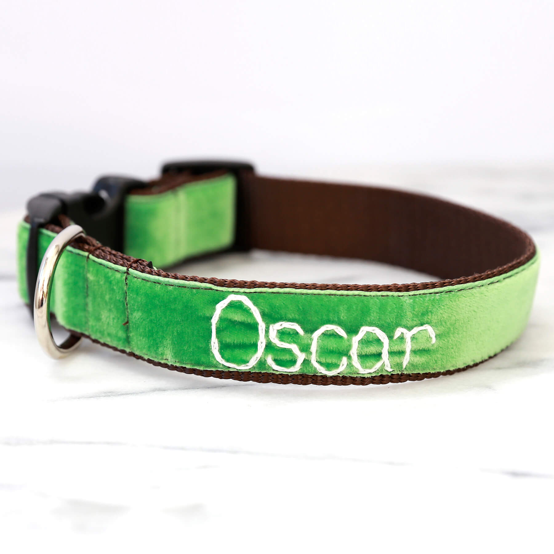 Oscar' Green Embroidered Dog Collar