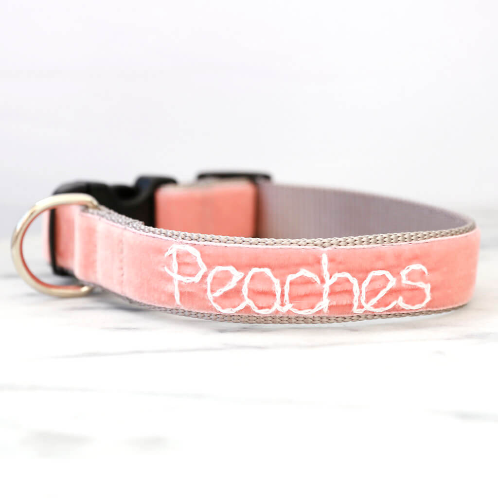 Coral Pink Velvet Designer Dog Leash ‘Peaches’