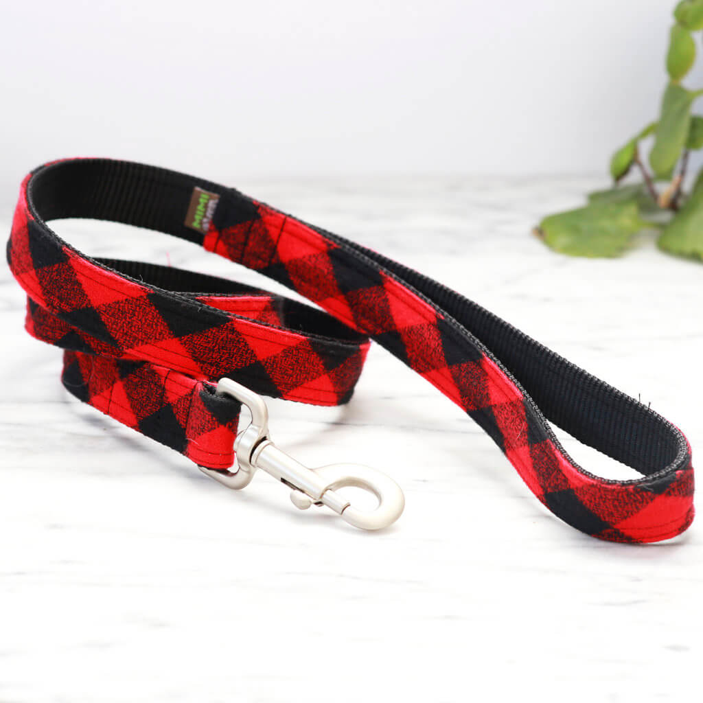 Red Buffalo plaid dog leash Made in the USA