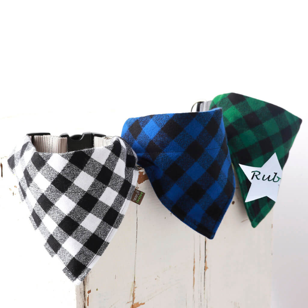 Buffalo Plaid Dog Collars Optional Engraved Buckle & Matching Bandana