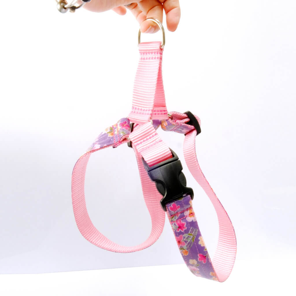 purple dog harness laminated Junie floral