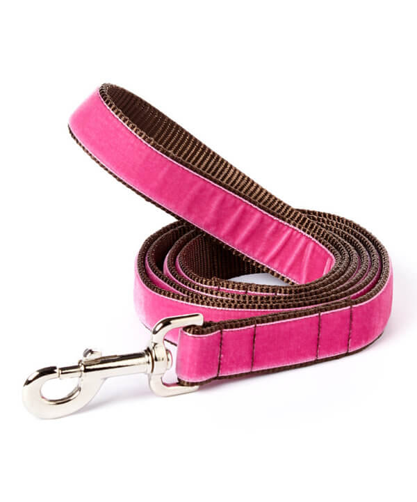 zoe pink velvet dog leash
