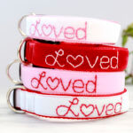 'LOVED' Pink & Red Embroidered Velvet Dog Collar