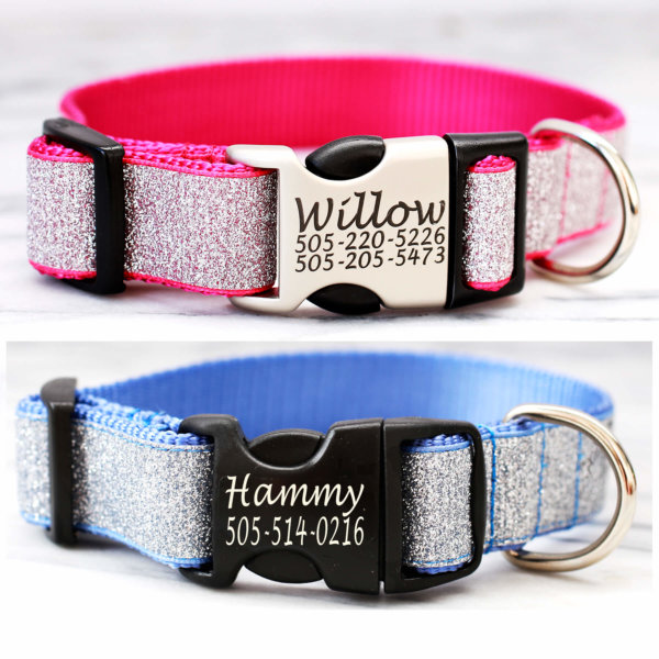DD: Silver Glitter Dog Collar with Personalized Buckle