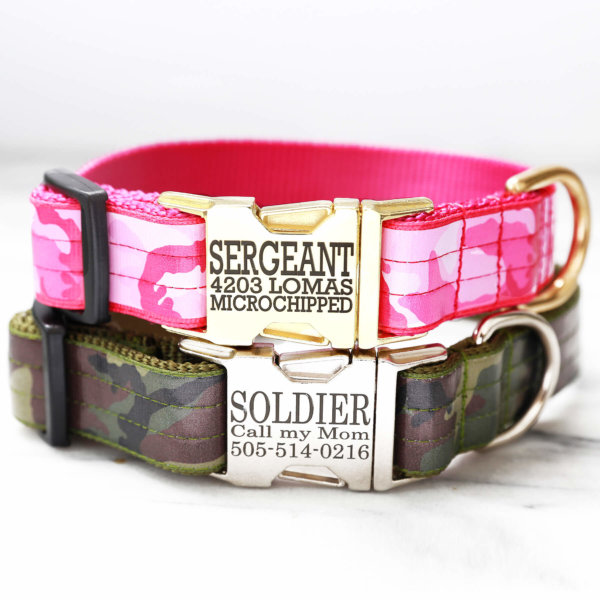 DD: Camouflage Laminated Dog Collar with Engraved Buckle