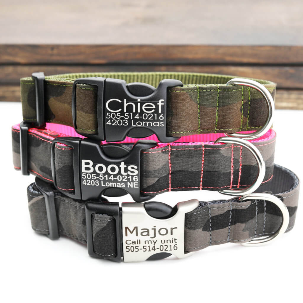 canvas camo dog collar engraved buckle