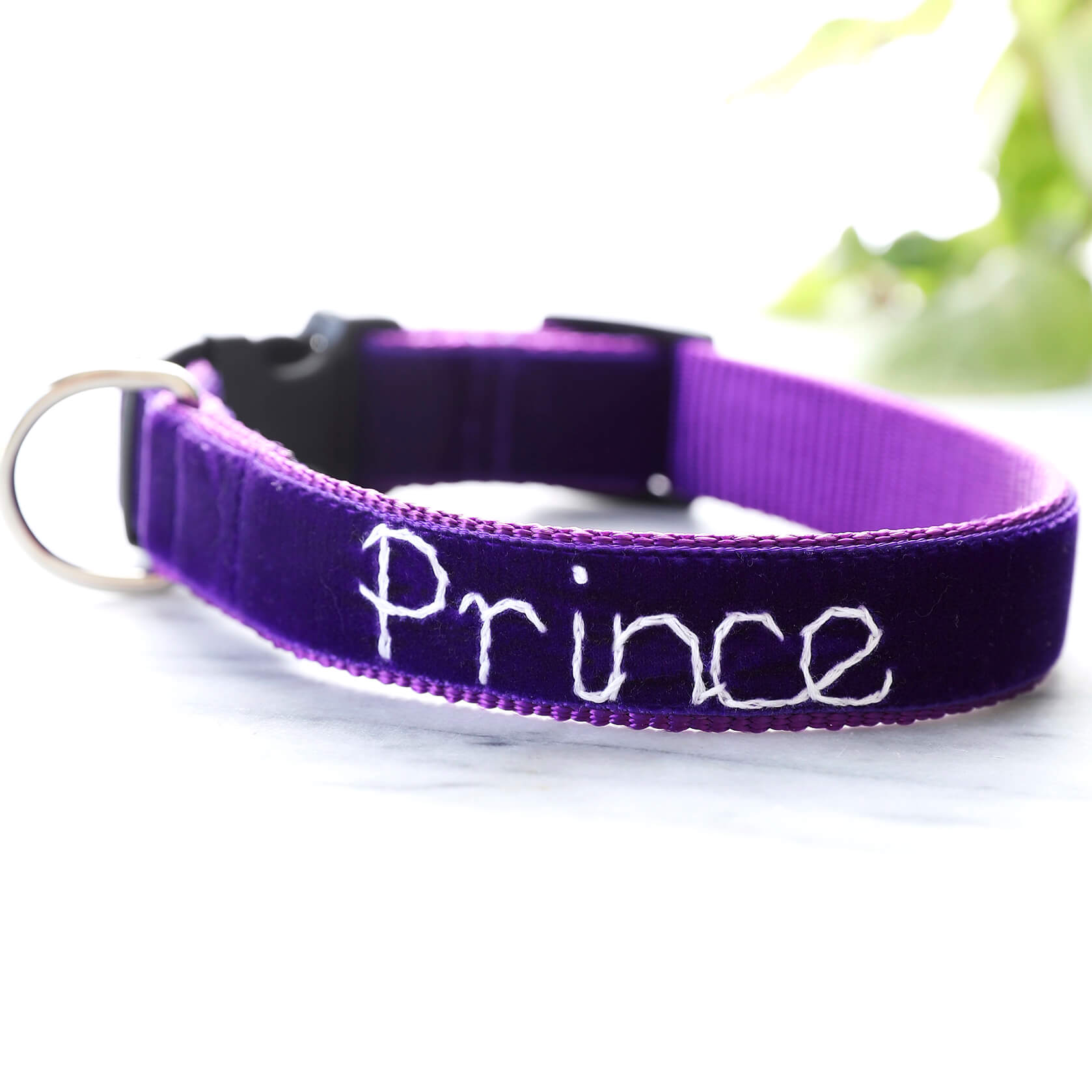 Vibrant Purple Velvet Embroidered Dog Collar Prince