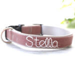 Soft Mauve Pink Velvet Embroidered Dog Collar - 'Stella'
