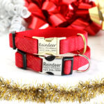 Christmas Dog Collar -- Reindeer Red and Gold Tinsel